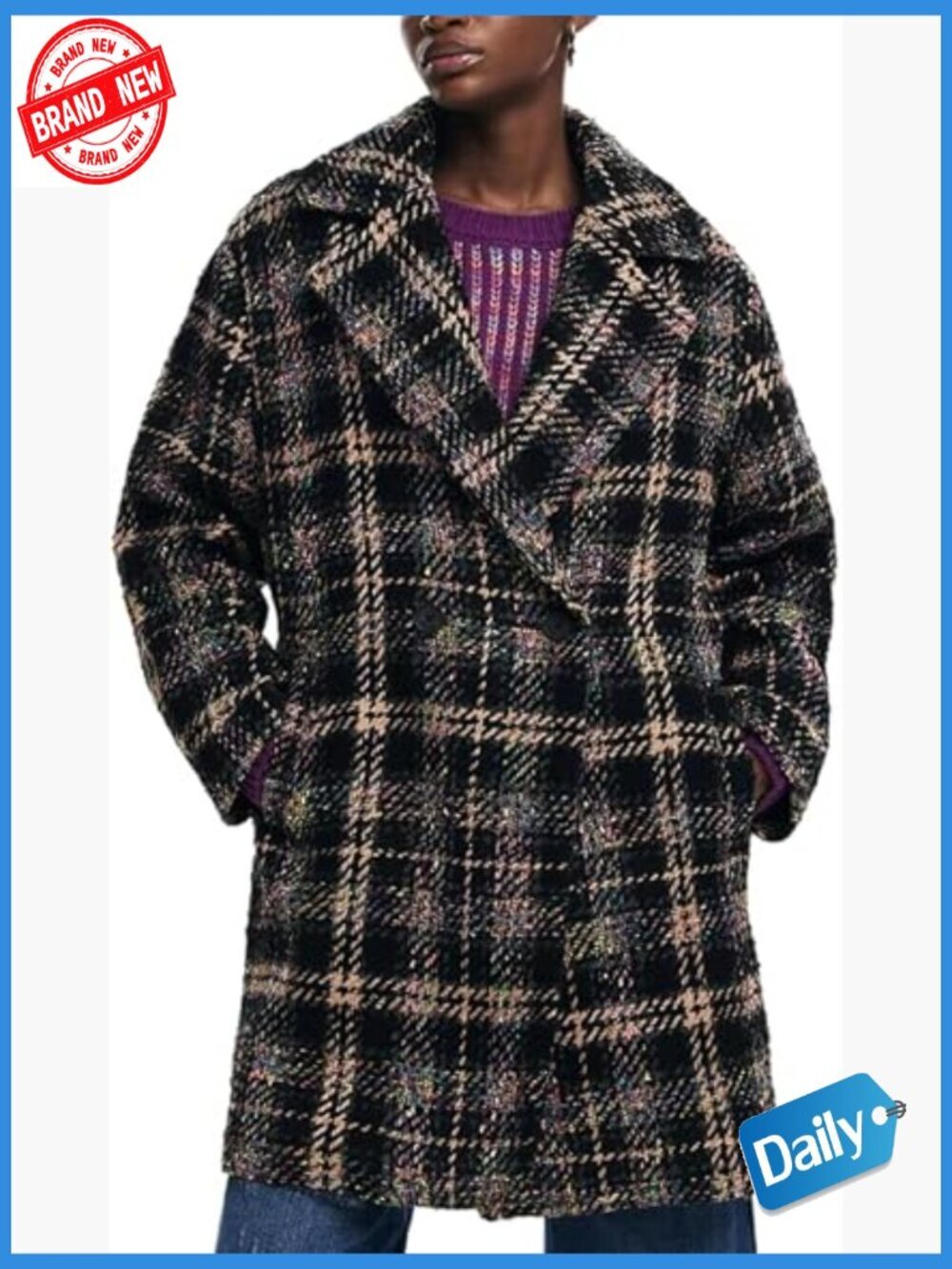 Woven Overcoat - Long Sleeve Trench Style Button Closure